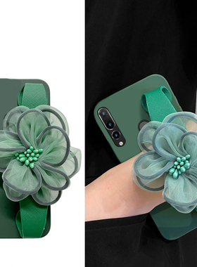 绿色纱花适用华为nova4e手机壳nava3i手腕nowa立体novo带花朵nove斜挎n0va硅胶n3软壳n4可背个性斜跨网红新款