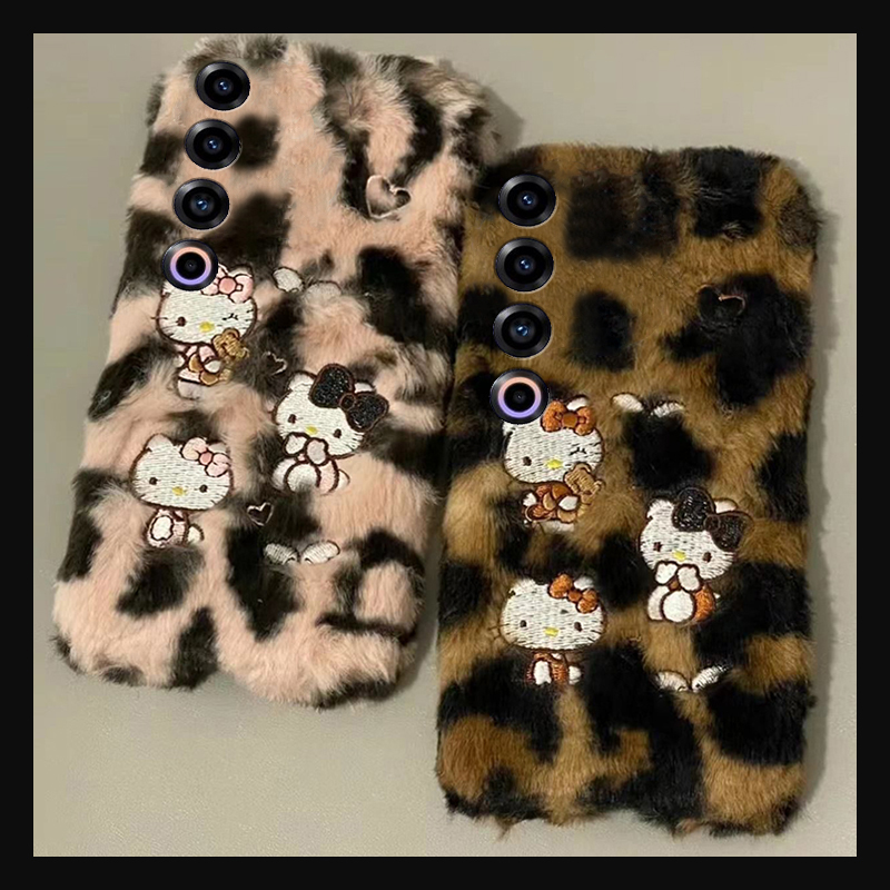 刺绣豹纹凯蒂猫适用魅族22mini手机壳note16卡通21pro保暖20秋冬18por毛绒18x可爱7/16spor/16t/16x/16thplus