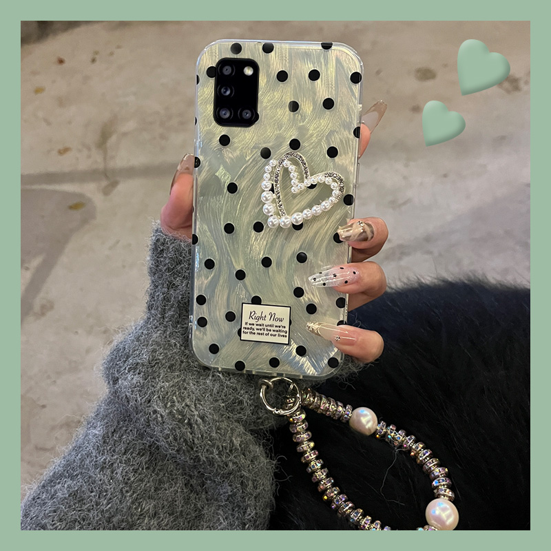 ins风甜妹波点羽纱珍珠爱心手机壳
