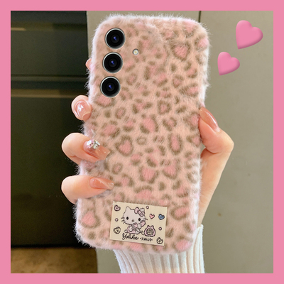 豹纹凯蒂猫贴纸适用三星s25edge手机壳s24plus可爱s23+十s22呆萌s21fe秋冬s20ultra毛绒s10卡通s9软s8/note20