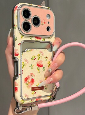 ins风手绘玫瑰花适用小米红米k80手机壳note13pro卡包12turbo挂绳turbo4pro立体k70电镀k60花朵redmi手提软壳