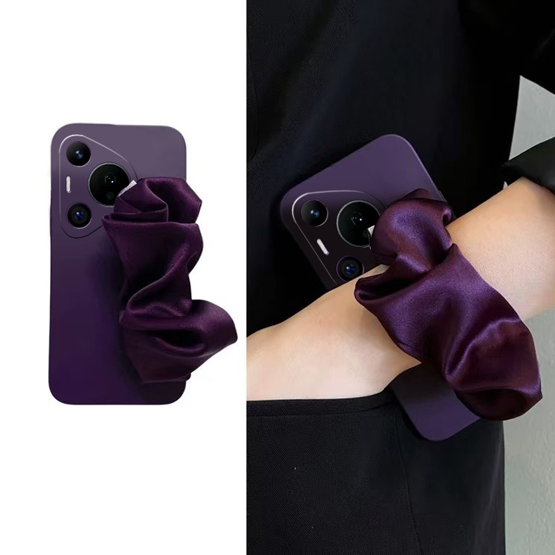 ins风暗紫色腕带适用华为pura80pro+手机壳pura70ultra褶皱p60art丝巾p50e简约p40小众p30十p20/p10/huawei软