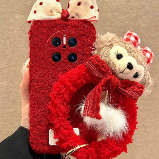 蝴蝶结雪莉玫适用华为mate70pro+手机壳meta60红色mata50e挂绳rs保时捷设计mete40e十m30日韩20x硅胶10毛绒绒