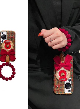 新年毛绒小熊适用华为p60pro手机壳p60art日韩p50e绒布p40por+十p30立体p20斜挎p10plus秋冬季p9红色带挂链女