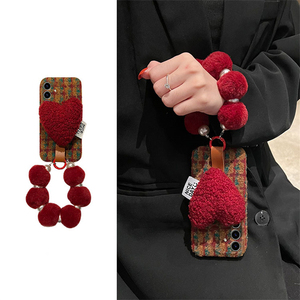 格子爱心适用三星s24plus手机壳s23+十s22挂绳s21fe斜挎s20ultra可背s10秋冬季s9毛绒绒s8硅胶note20galaxy女