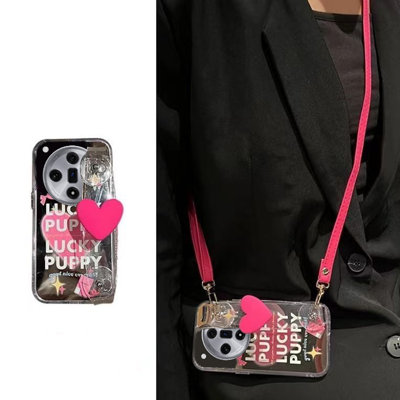 甜酷英文适用oppofindx7ultra手机壳findx6爱心k12腕带x3斜挎x2日韩k10x硅胶k7x斜跨k9s可背oppo辣妹镜面立体