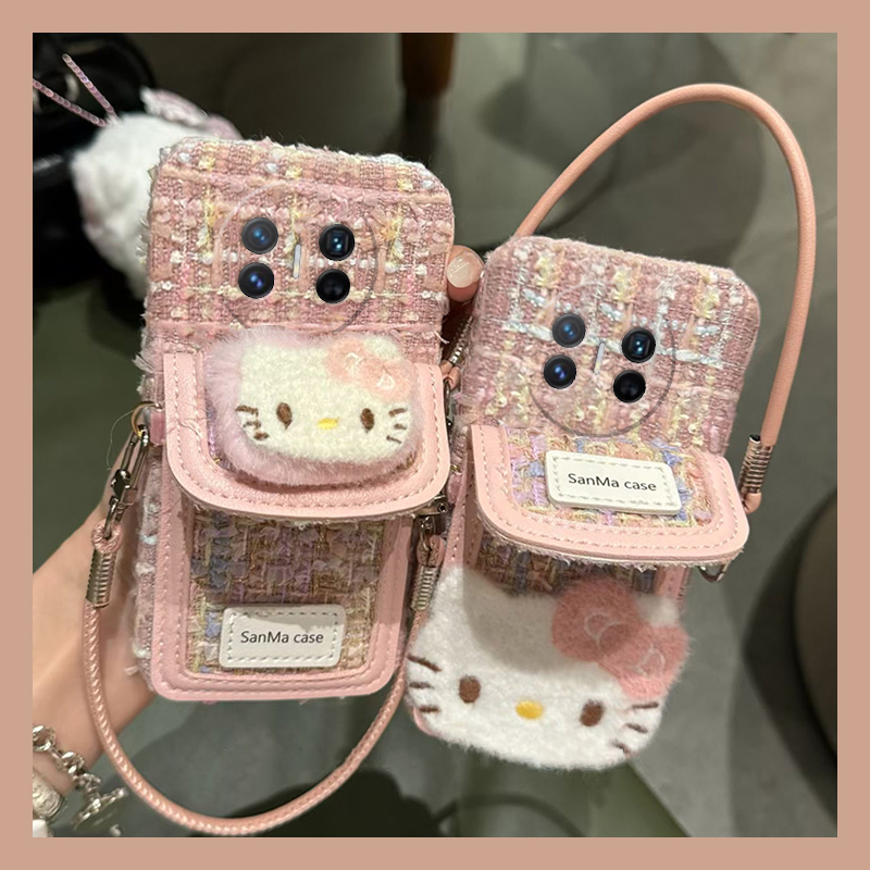 粉色kt猫适用华为magicv3手机壳magicvs2挂绳p50卡包pockets日韩matexs2毛绒绒x5折叠屏x3硬壳pocket2秋冬季
