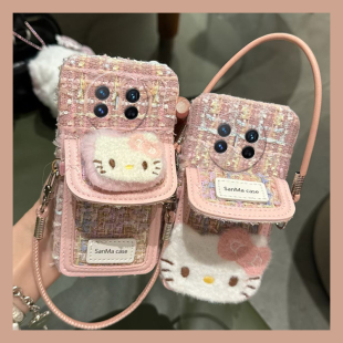 粉色kt猫适用华为magicv3手机壳magicvs2挂绳p50卡包pockets日韩matexs2毛绒绒x5折叠屏x3硬壳pocket2秋冬季