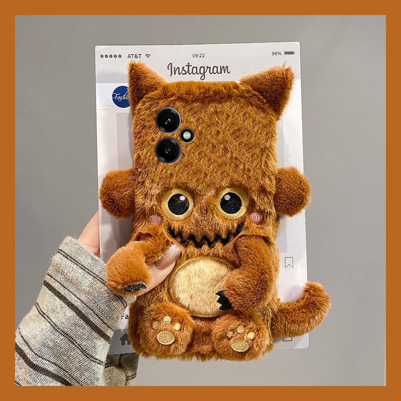 棕色小怪兽适用华为荣耀400pro手机壳300ultra斜挎200lite可背带100秋冬90毛绒80se卡通x70i可爱60i+十50se软
