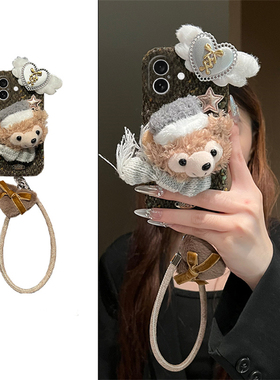 可爱达菲熊适用苹果iPhone16promax手机壳15plus挂绳14高级感13mini迷你1211卡通xr8毛绒绒7xsmax6硅胶5s/se3