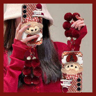 新年雪莉玫适用三星s24plus手机壳s23+十s22毛球s21fe挂链s20ultra日韩s10喜庆s9红色s8硅胶note20galaxy毛绒