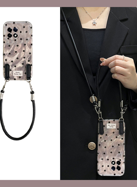 满屏黑色波点适用小米红米k80手机壳k70pro斜挎k60e至尊版k50可背带turbo3日韩k40s高级感k30s/k30i硅胶12x软