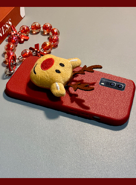红色圣诞麋鹿适用vivoy53s手机壳y52s立体y31s挂链y37可爱y35m+皮纹y36i仿皮y33e十y30卡通y20/y7s/z5/vivo软