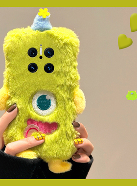 刺绣独眼怪兽适用华为mate70pro+手机壳meta60绿色mata50e毛绒rs保时捷设计mete40e十m30秋冬季20x卡通10立体