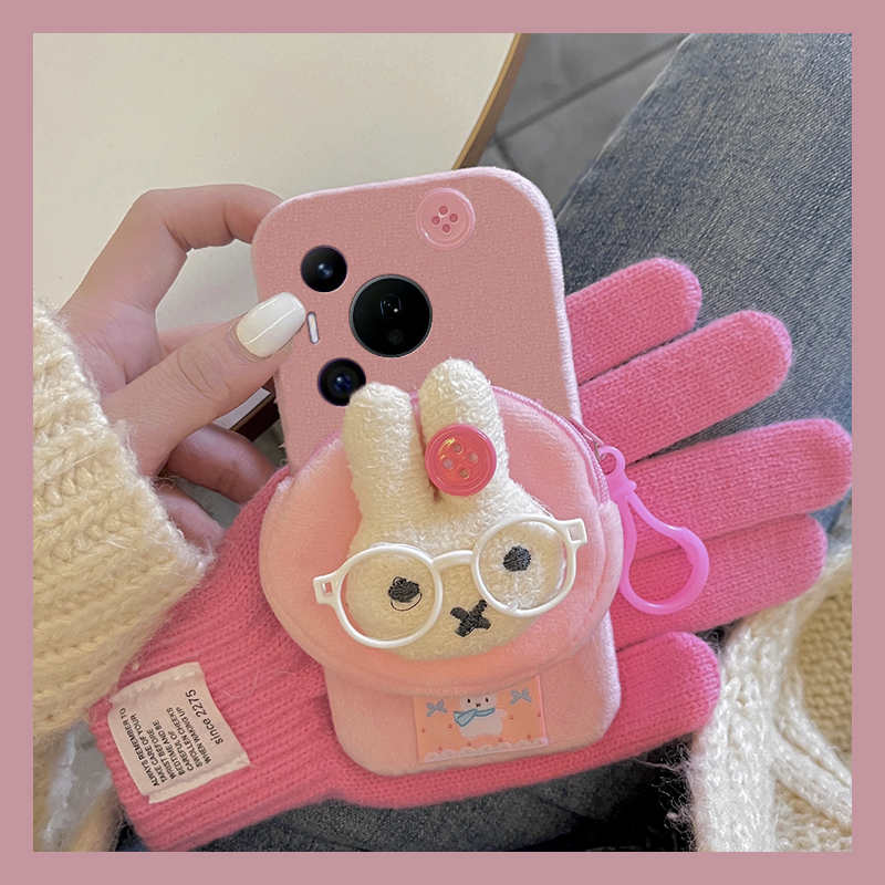 米菲兔零钱包适用华为pura80pro+手机壳pura70ultra尼龙绳p60art立体40por+十p30秋冬季p20毛绒p10plus粉色软