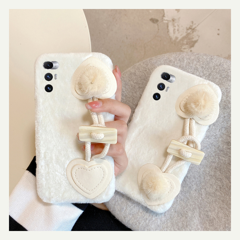 牛角扣手腕带适用小米mixfold4手机壳mixfold3纯色mixfold2折叠屏mixflip简约mi秋冬季毛绒毛茸茸立体保暖硬