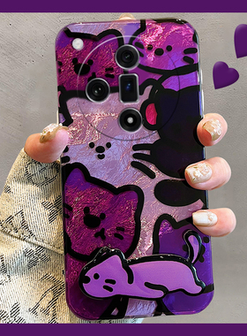 紫色猫咪适用oppo真我x50pro手机壳k12x立体x7隐形realme支架findx6pro锡纸纹ultra卡通x5x3硅胶k11k10k7透明