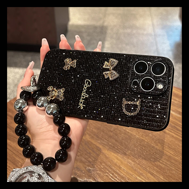 水钻蝴蝶结小熊适用小米红米k90promax手机壳k80至尊版k70e立体k60亮片turbo4pro挂链13c闪片k50/k40s/redmik