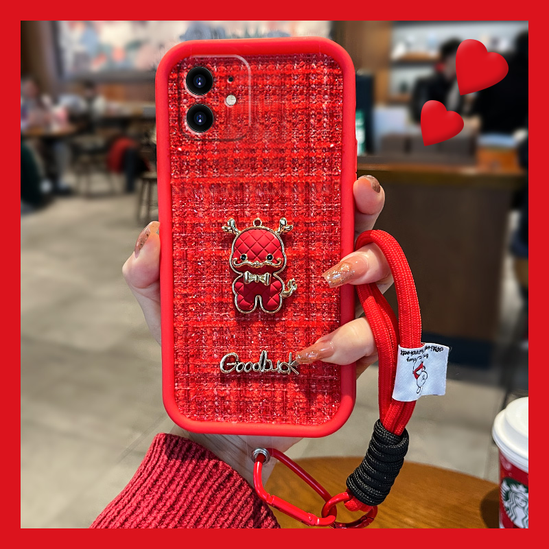 新年红色绒布小香风立体小龙本命年手机壳