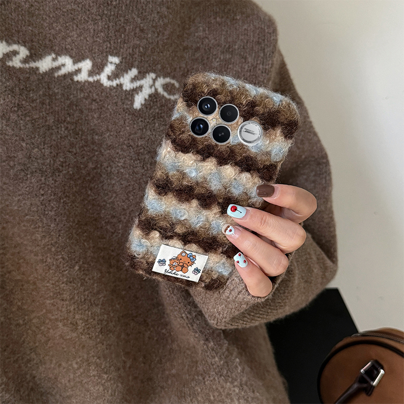 条纹线条kt猫适用小米红米k90promax手机壳k80拼色k70pro秋冬季k60e至尊版k50毛绒turbo4/3/k40s/k30i/12x软p