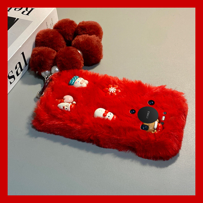 雪人小熊兔子适用华为mate80promax手机壳meta70pro+毛球mata60挂链m50e毛绒rs保时捷设计40e秋冬季30十20x软