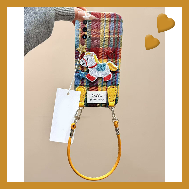 彩色条纹星星木马适用三星a90手机壳a80挂绳a70s立体a50秋冬季a30毛绒a20毛茸茸a10软a52/a8s/galaxy/a53/f52