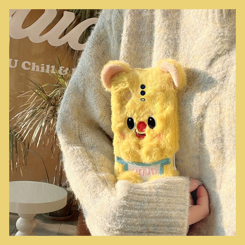背带裤黄油小熊适用oppor17pro手机壳r15x梦境版r11splus卡通r9s可爱r7plus秋冬季r17毛绒oppo毛茸茸0pp0保暖