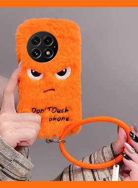橙色生气表情适用oppo一加12手机壳ace3斜挎2pro可背带2v秋冬季1毛绒9rt毛茸茸8t硅胶7tpro手环6t软1+oneplus