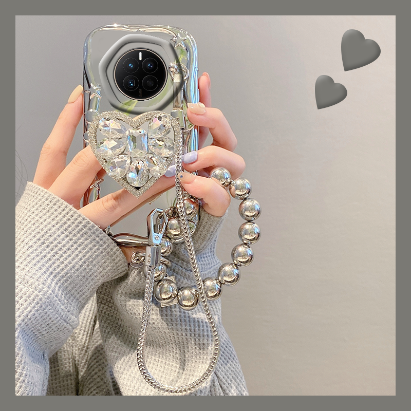 轻奢风带钻爱心支架适用华为mate50手机壳mete40pro电镀30epro高级感40e简约50e小众m20por钻石5g版mt奢华女
