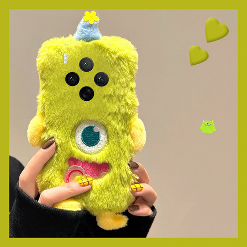 刺绣独眼怪兽适用vivox300手机壳x200绿色x100pro+卡通x100ultra秋冬季x90s毛绒t2s立体x80s软x70/x60+十vivo