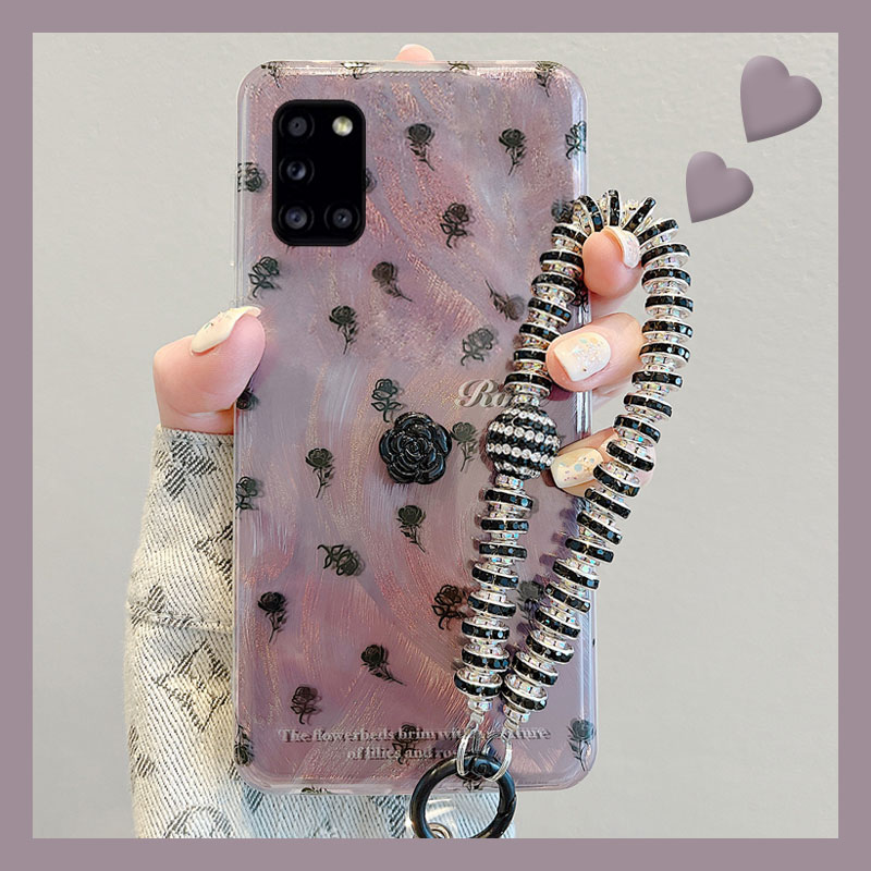 高级感羽纱黑色玫瑰花立体手机壳