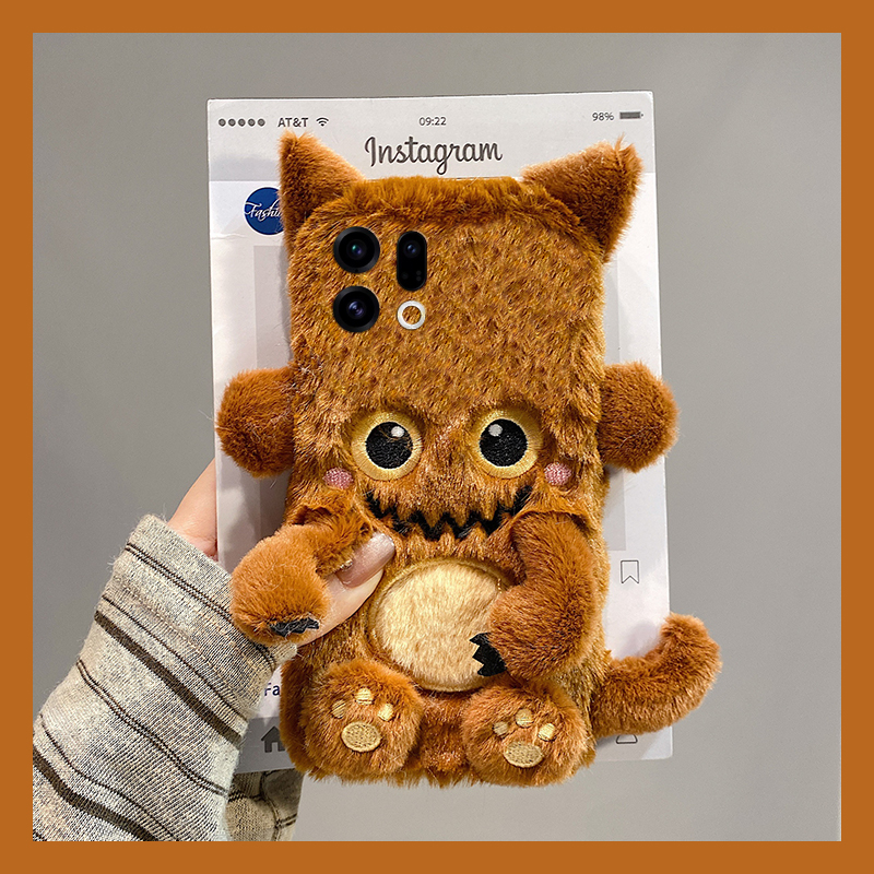 棕色小怪兽适用oppofindx9plus手机壳fondx8斜挎x50pro可背带k12x秋冬x7毛绒x6por卡通ultra可爱x5/x3/realme