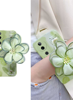 绿色花朵适用vivos19pro手机壳s18e腕带s17立体s16斜挎s15硅胶s12软壳s10e小清新s7t斜跨s6夏日s5可背vivo女p