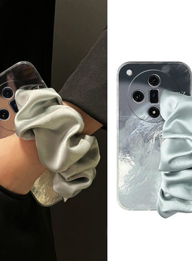 黑色晕染适用oppo真我x50pro手机壳k12x立体x7褶皱realme腕带findx6pro斜挎ultra可背带x5x3硅胶k11k10k7日韩