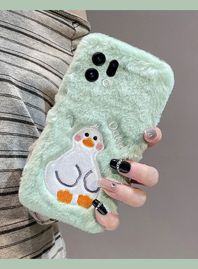 呆萌刺绣英文鸭子适用oppofindx9plus手机壳fondx8卡通x50pro可爱k12x秋冬季x7毛绒x6por/ultra/x5/x3/realme