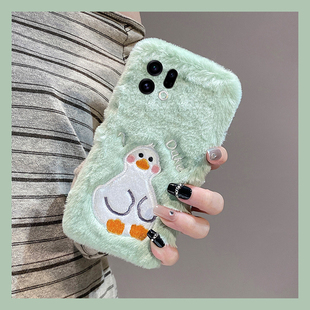 呆萌刺绣英文鸭子适用oppofindx9plus手机壳fondx8卡通x50pro可爱k12x秋冬季x7毛绒x6por/ultra/x5/x3/realme