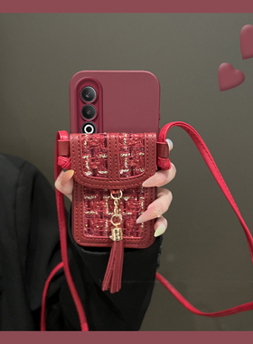 小香风绒布适用opporealme真我q3pro手机壳realme真我v11斜挎5可背带gtneo2卡套k12x红色10日韩9绒布7硅胶1女