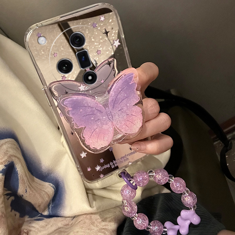 紫色立体蝴蝶支架镜子镜面超仙手机壳