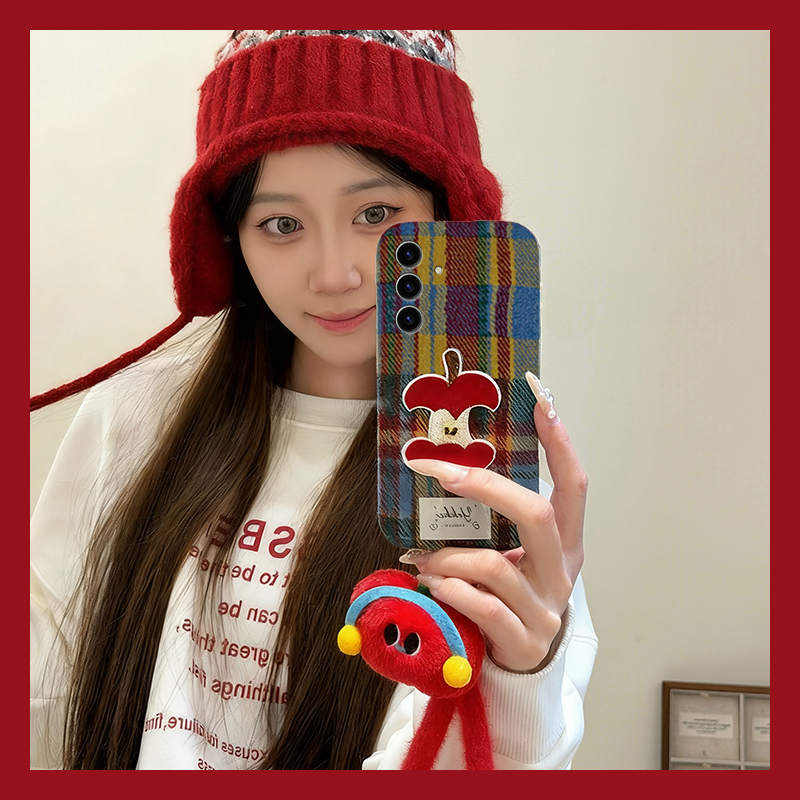 ins风彩色条纹苹果适用三星s25edge手机壳s24plus挂件s23+十s22挂绳s21fe秋冬s20ultra毛绒s10软s9/s8/note20