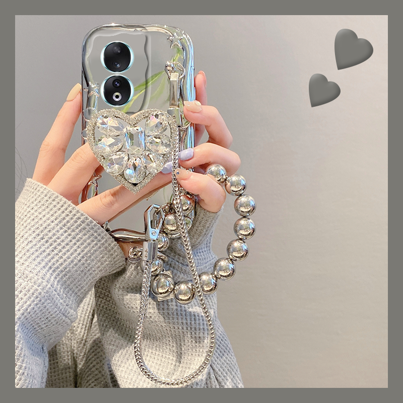 轻奢风带钻爱心支架适用华为荣耀90pro手机壳80gt电镀70por+高级感50se简约60直屏版honor十小众钻石奢华女款