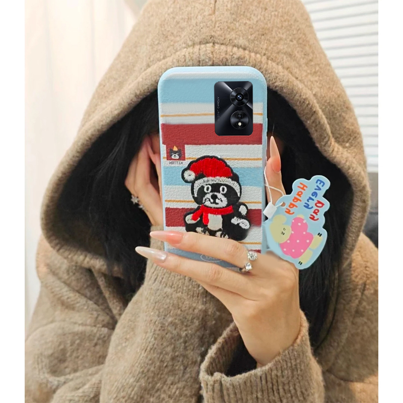 刺绣圣诞猫咪小狗适用oppoa97手机壳a96条纹a93s卡通a92s可爱a72趣味a53新款a58x皮纹a57仿皮a56/a55/a32/a36