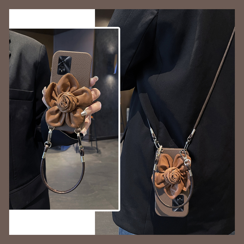 ins风皮质花朵适用oppoa97手机壳a96斜挎a93s可背带a92s简约a72立体a53挂绳a58x皮纹a57/a56/a55/a32/a36仿皮