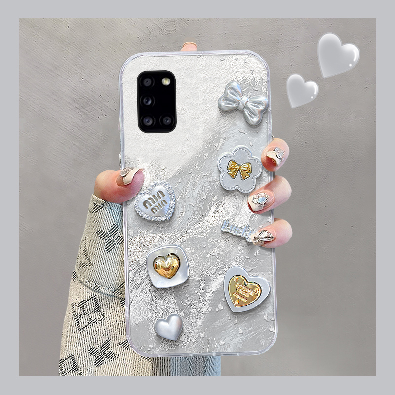爱心蝴蝶结适用三星a90手机壳a80立体a70s银色a50高级感a30冰川纹a20新款a10硅胶a52日韩a8s软galaxy/a53/f52
