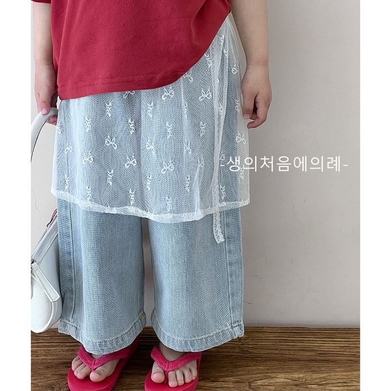 时尚缪斯 自制儿童叠穿屁帘女童牛仔裙小女孩蝴蝶结半身裙2024