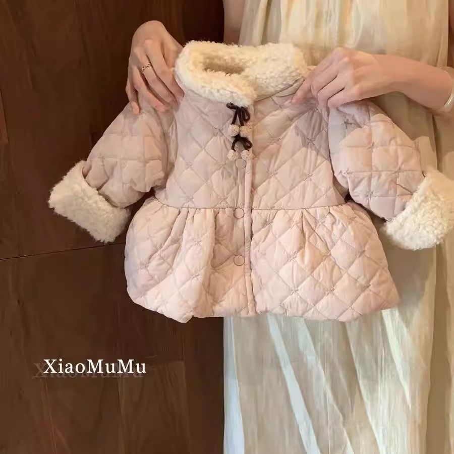 女宝宝加绒加厚外套秋冬季2025新款婴幼儿童洋气保暖时尚百搭棉衣