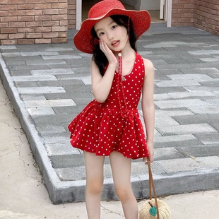 韩版女童2025夏季新款红色露背吊带连衣裙女宝宝甜美挂脖背心裙子
