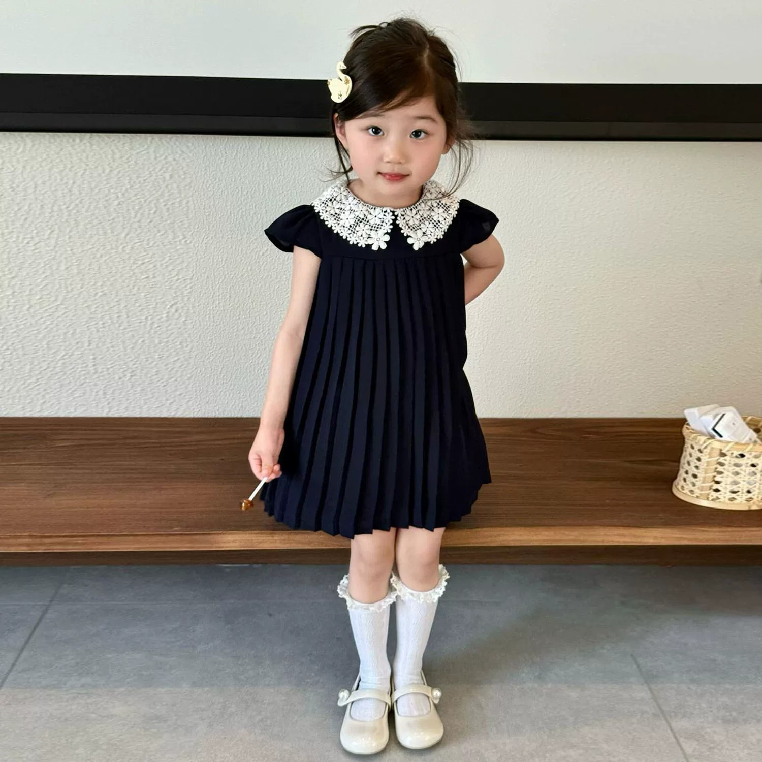 韩版女童夏季蕾丝娃娃领连衣裙