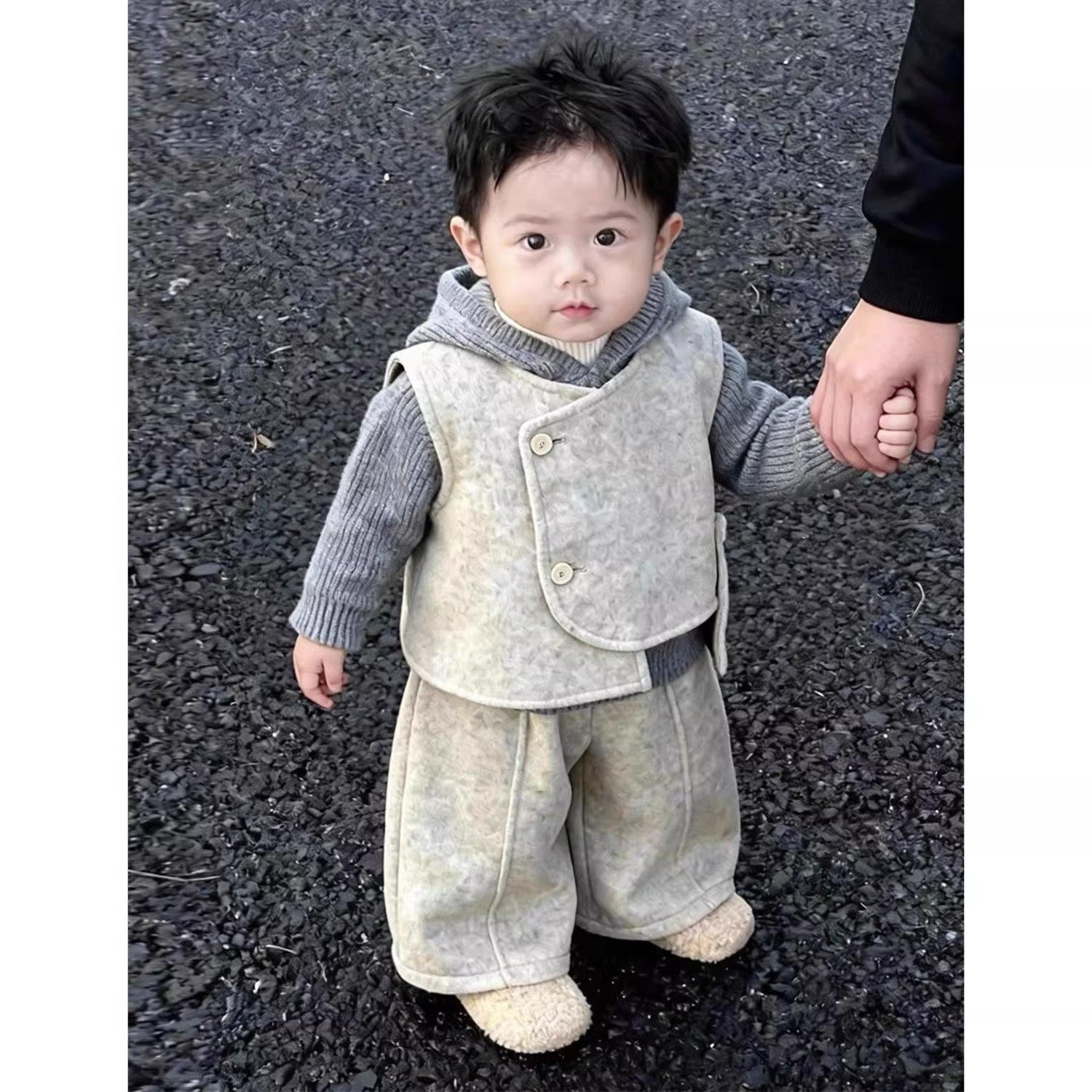 韩版童装2025冬季新款米杏色毛呢坎肩保暖马甲男女童加厚呢子长裤,童装/婴儿装/亲子装,套装,淘宝优惠券,粉丝福利购,淘宝优惠卷