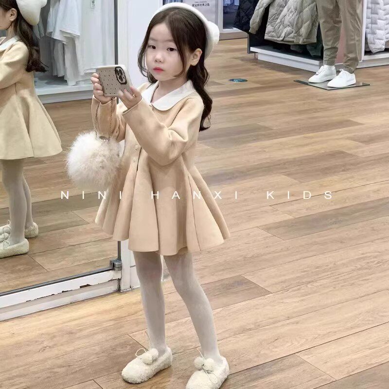 女童秋冬小香风黄色针织连衣裙