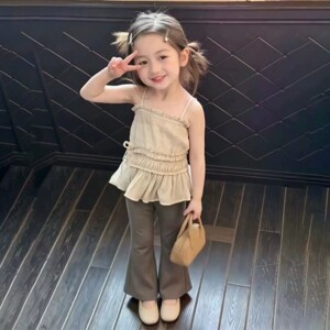 韩版女童夏季米杏色拼接吊带背心